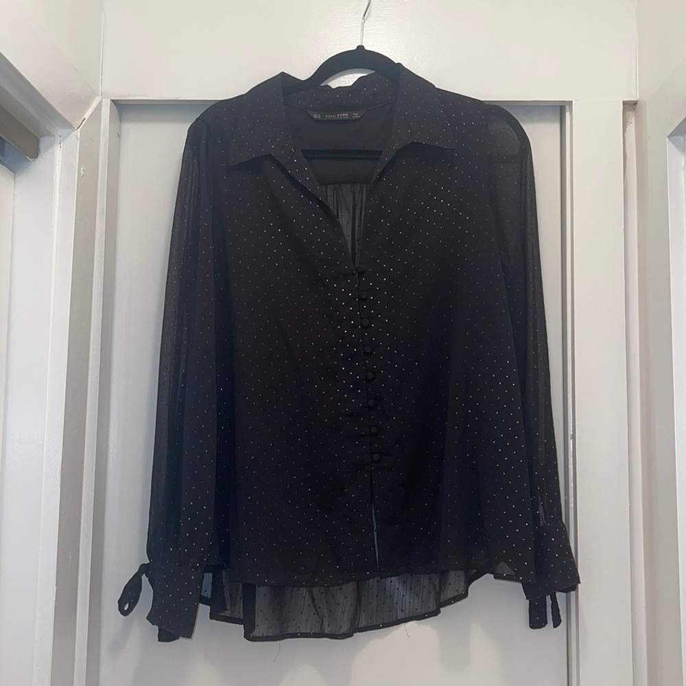 Zara black blouse with gold detail. Size XL.